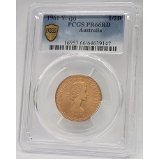 AUSTRALIA 1961Y. HALF 1/2 PENNY . PROOF . PCGS PR66